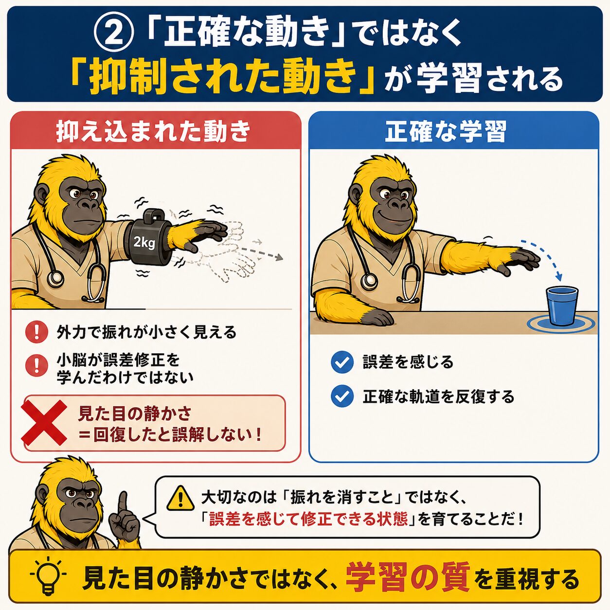 抑制された動きと正確な学習の違い