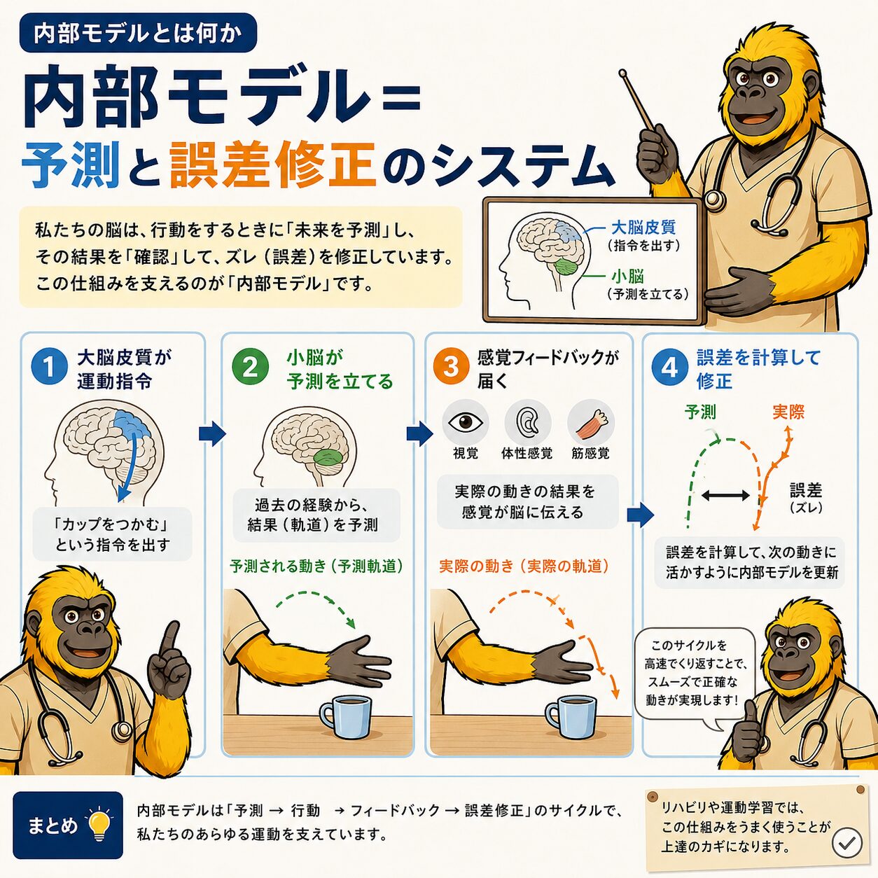 内部モデル＝予測と誤差修正のシステム：4ステップのサイクル図