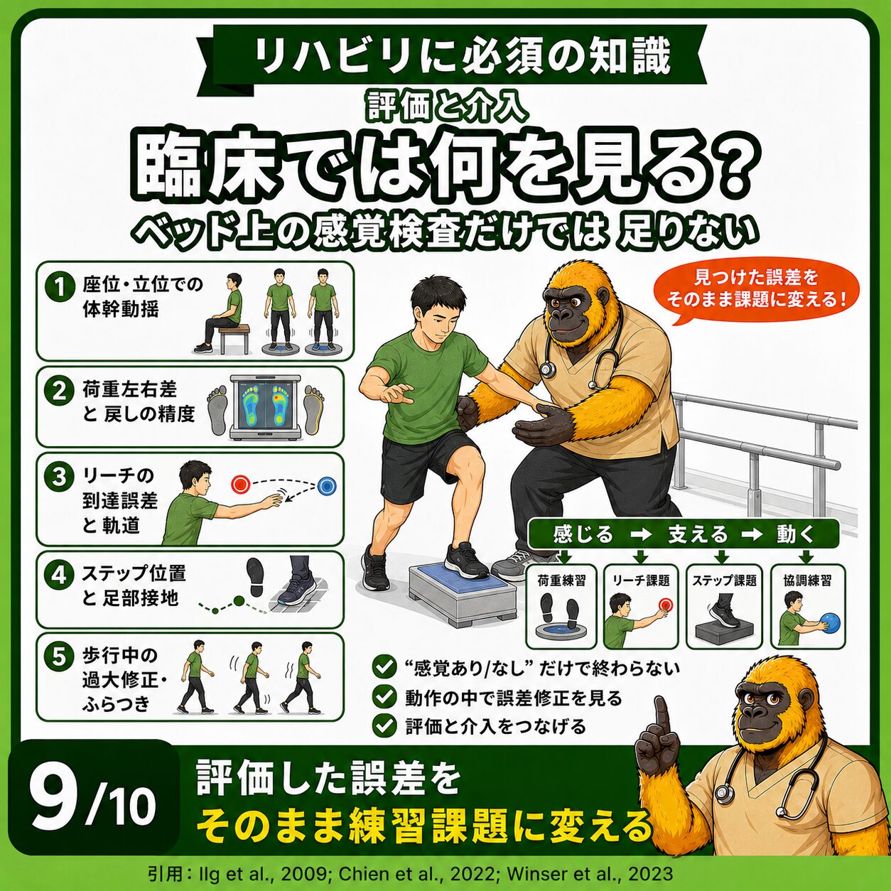 臨床評価:動作の中で誤差修正を見る