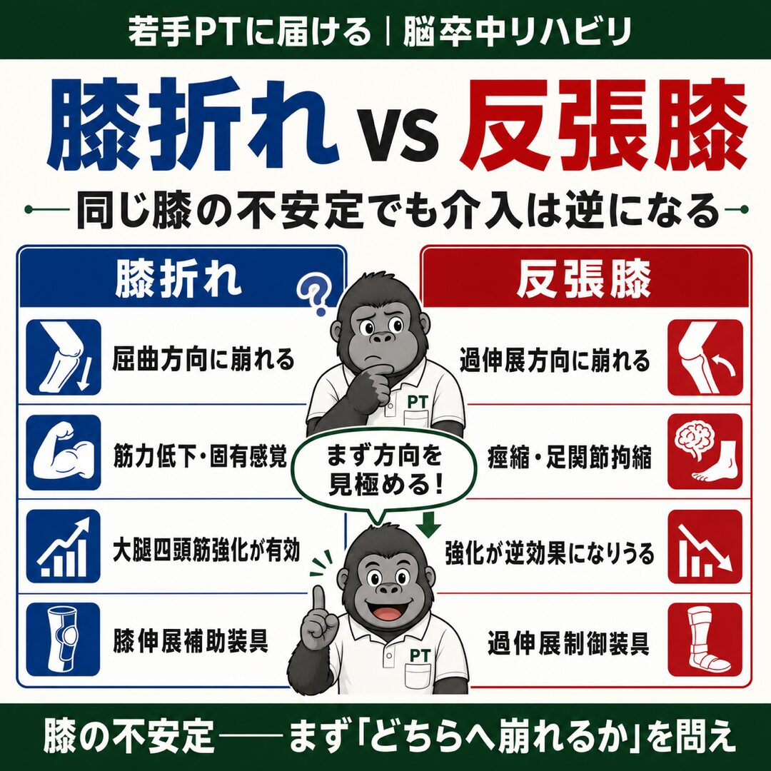 膝折れ vs 反張膝 比較チャート