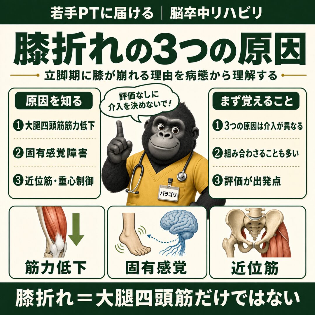 膝折れの3つの原因：概要インフォグラフィック