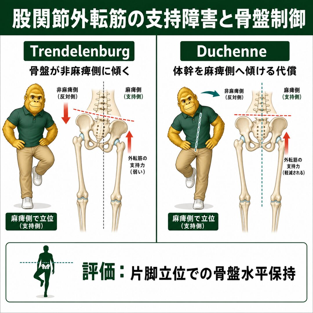 股関節外転筋の支持障害と骨盤制御
