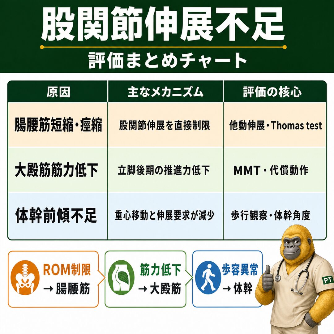 股関節伸展不足 評価まとめチャート
