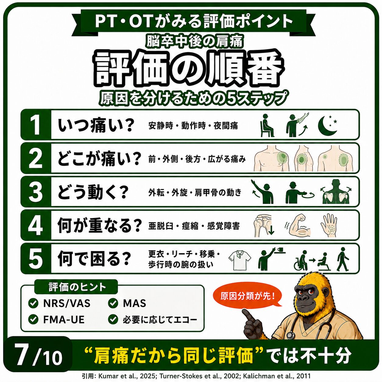 脳卒中後肩痛の評価：原因分類のための5ステップ