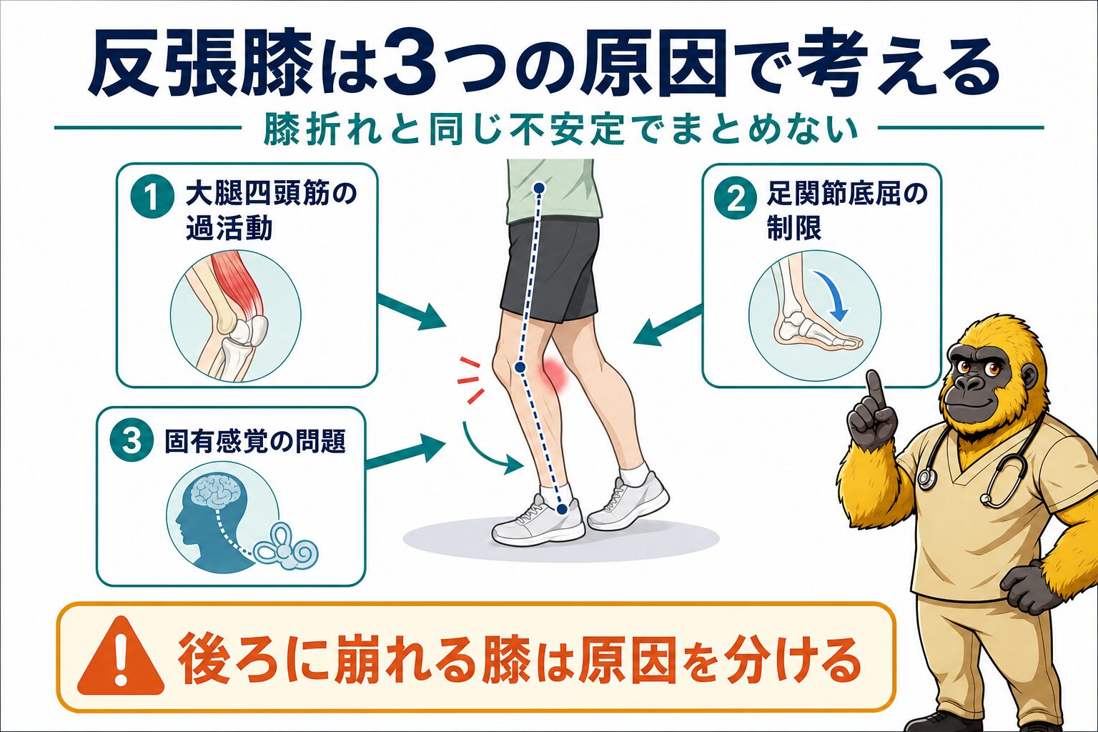 反張膝の3つの原因：概要インフォグラフィック