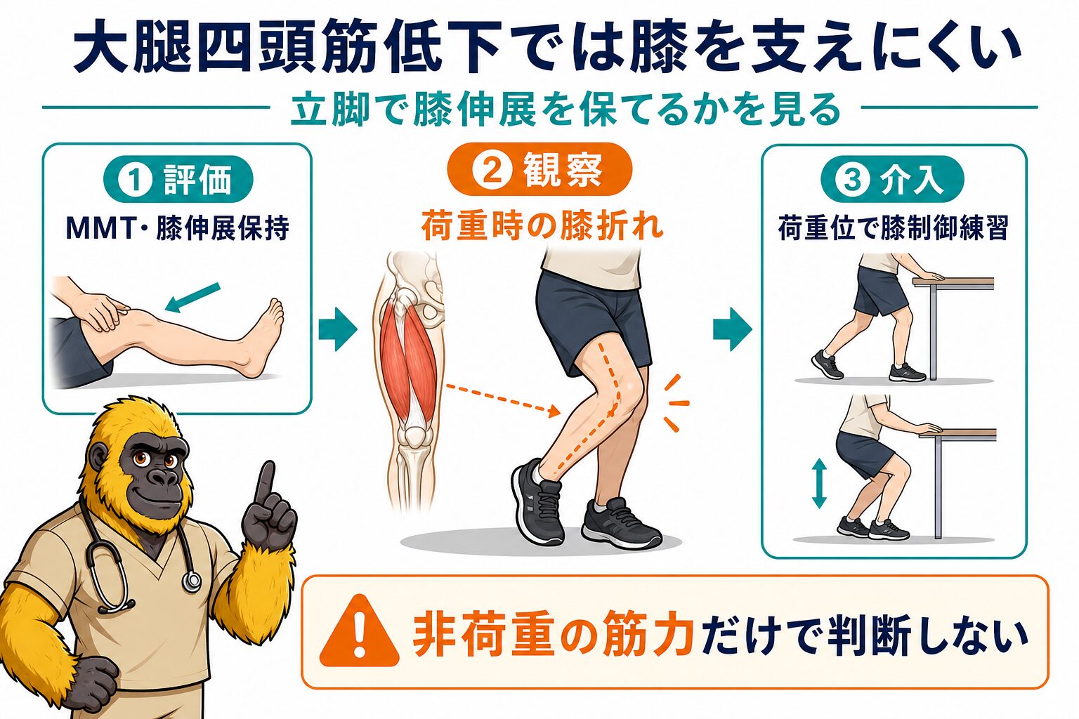 大腿四頭筋筋力低下の評価と介入