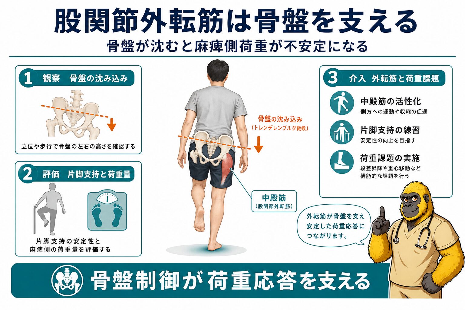 股関節外転筋の支持障害と骨盤制御