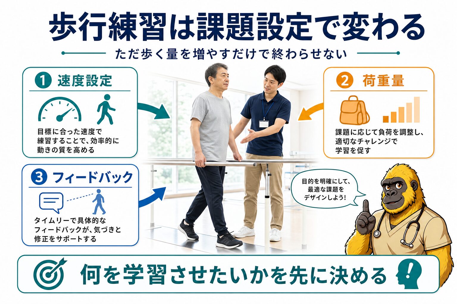 歩行練習の3要素：難易度・反復・フィードバック