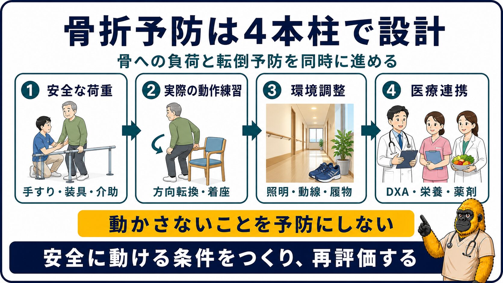 骨折予防を安全な荷重・動作練習・環境・医療連携で設計する