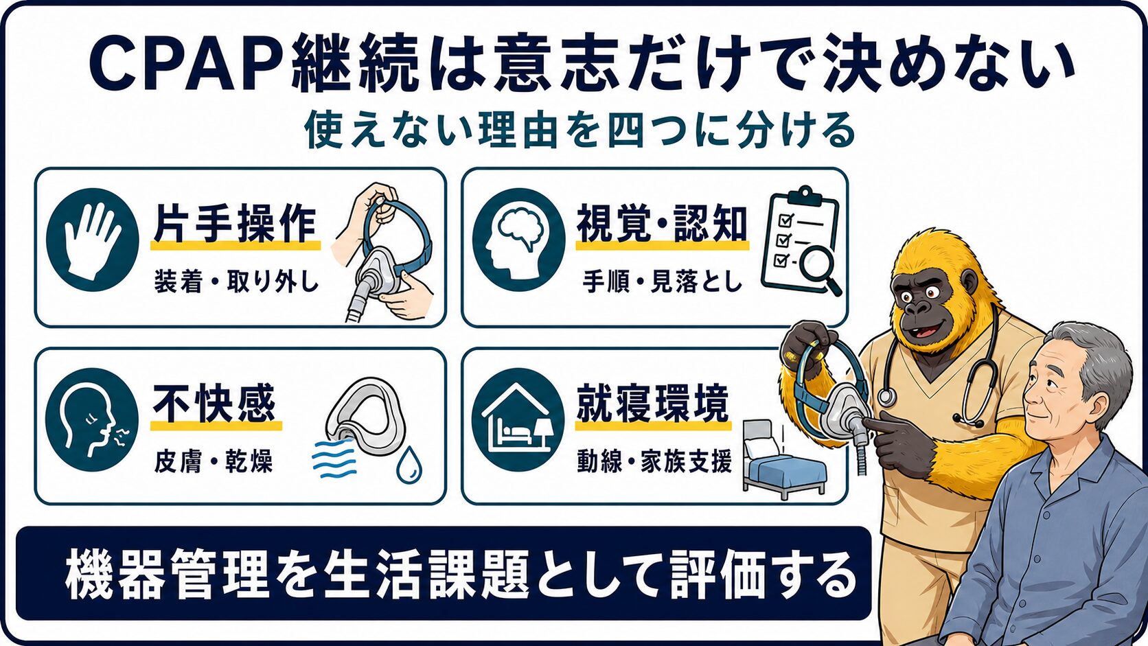 CPAP継続を運動・認知・環境に分けて支える