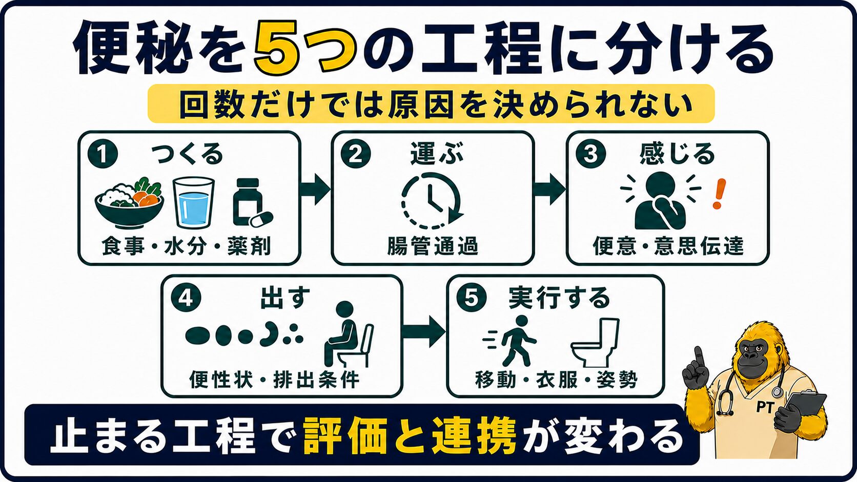 便秘を五つの工程に分ける臨床評価