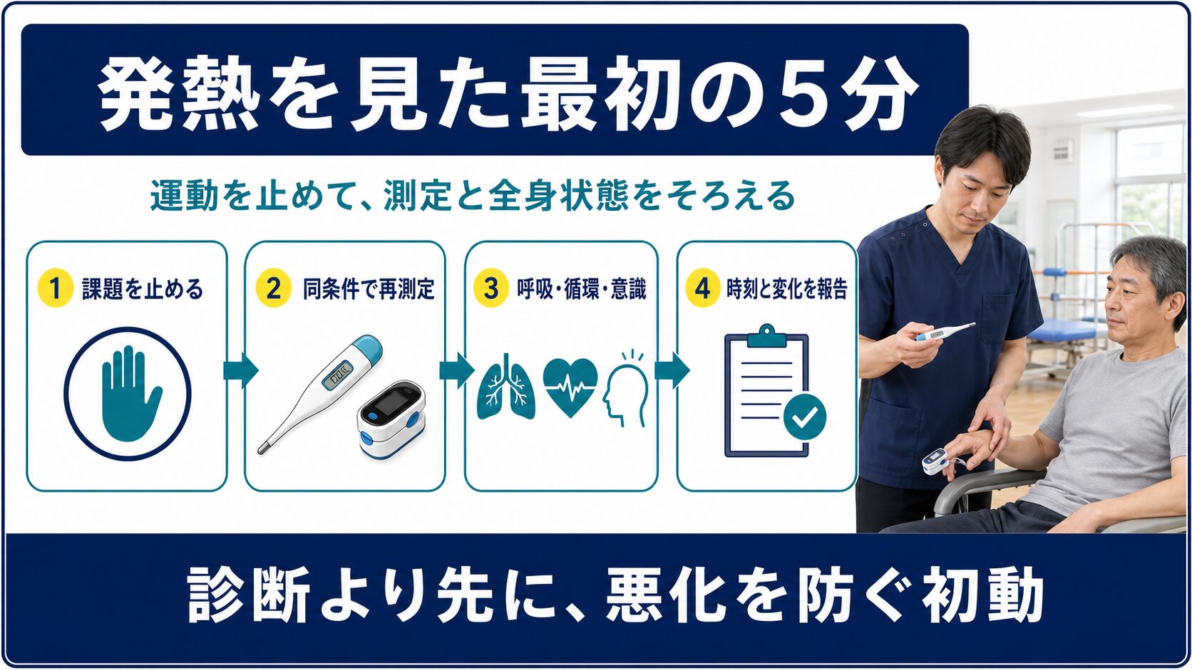 脳卒中後の発熱を確認した最初の五分で行うこと