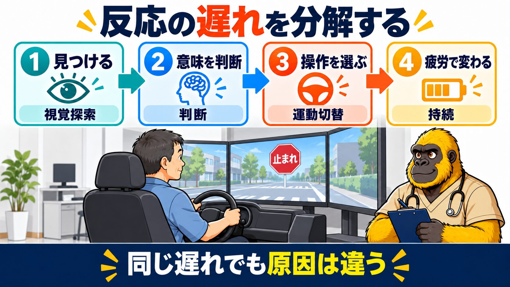 机上検査から見落とし・判断・操作・疲労の原因を分ける図