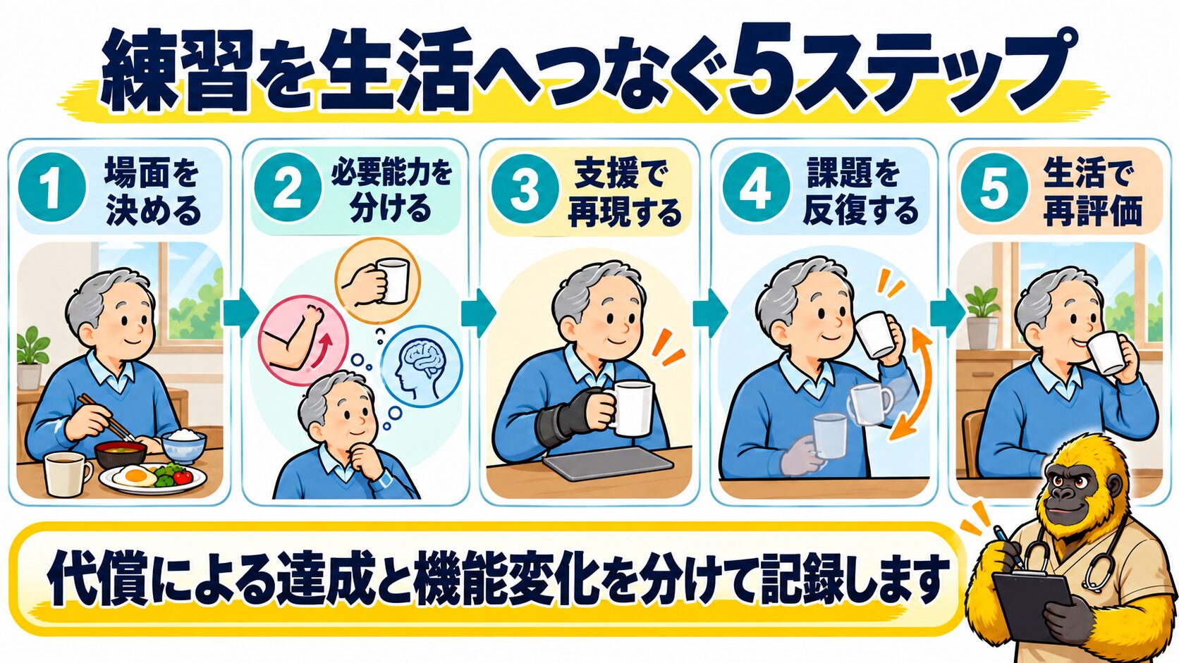 麻痺側上肢の練習を生活へつなぐ五つのステップ